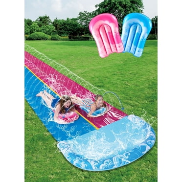 JOYFY 32.5ft Extra Long Water Slide and 2 Inflatable Boards, Heavy Duty Lawn Water Slides 2 Waterslide Slip with Sprinkler for Kids Adults