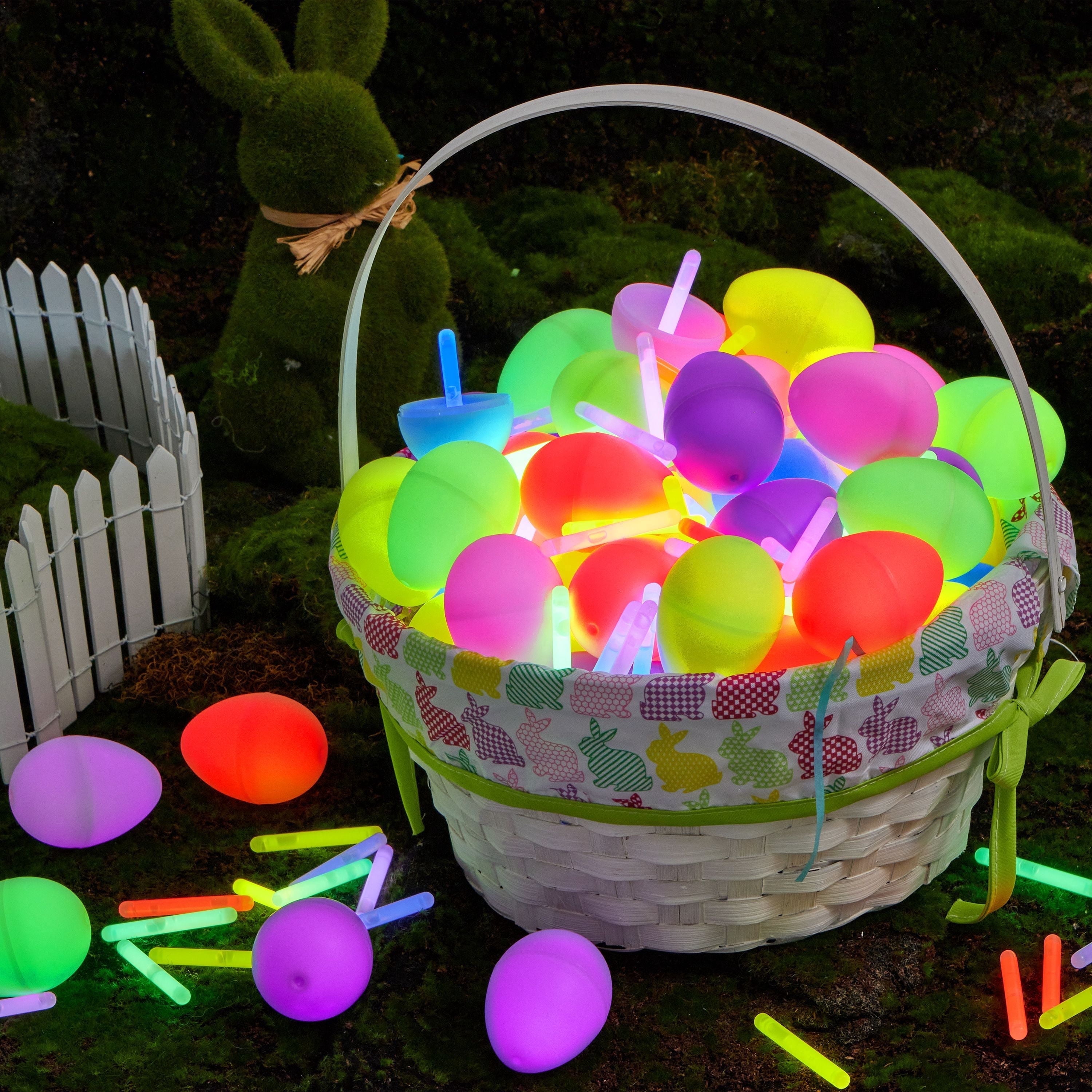 Joyfy 250 Pcs Easter Eggs Filled with Toys (100 Eggs & 150 Glow Sticks),Easter Glowing Eggs Set for Kids,Easter Basket Stuffers Fillers Gift,Easter Eggs Hunt Game Party Favors