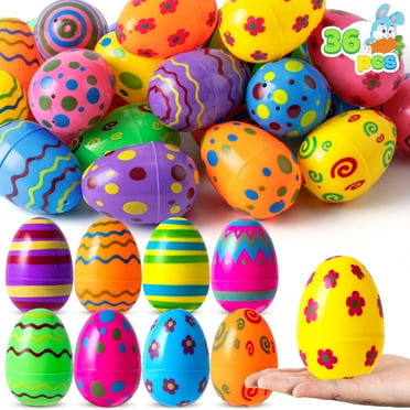 JOYFY 36 PCS 3.15" Printed Plastic Easter Eggs for Easter Hunt, Basket Stuffers Fillers, Classroom Prize Supplies, Filling Treats and Party Favor