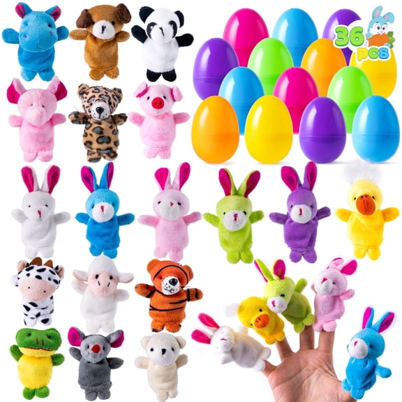 Joyfy 36 Packs Prefilled Easter Eggs with Toys,Easter Eggs with Finger Puppets Toys for Kids Toddler,Easter Basket Easter Goodie Bag Fillers