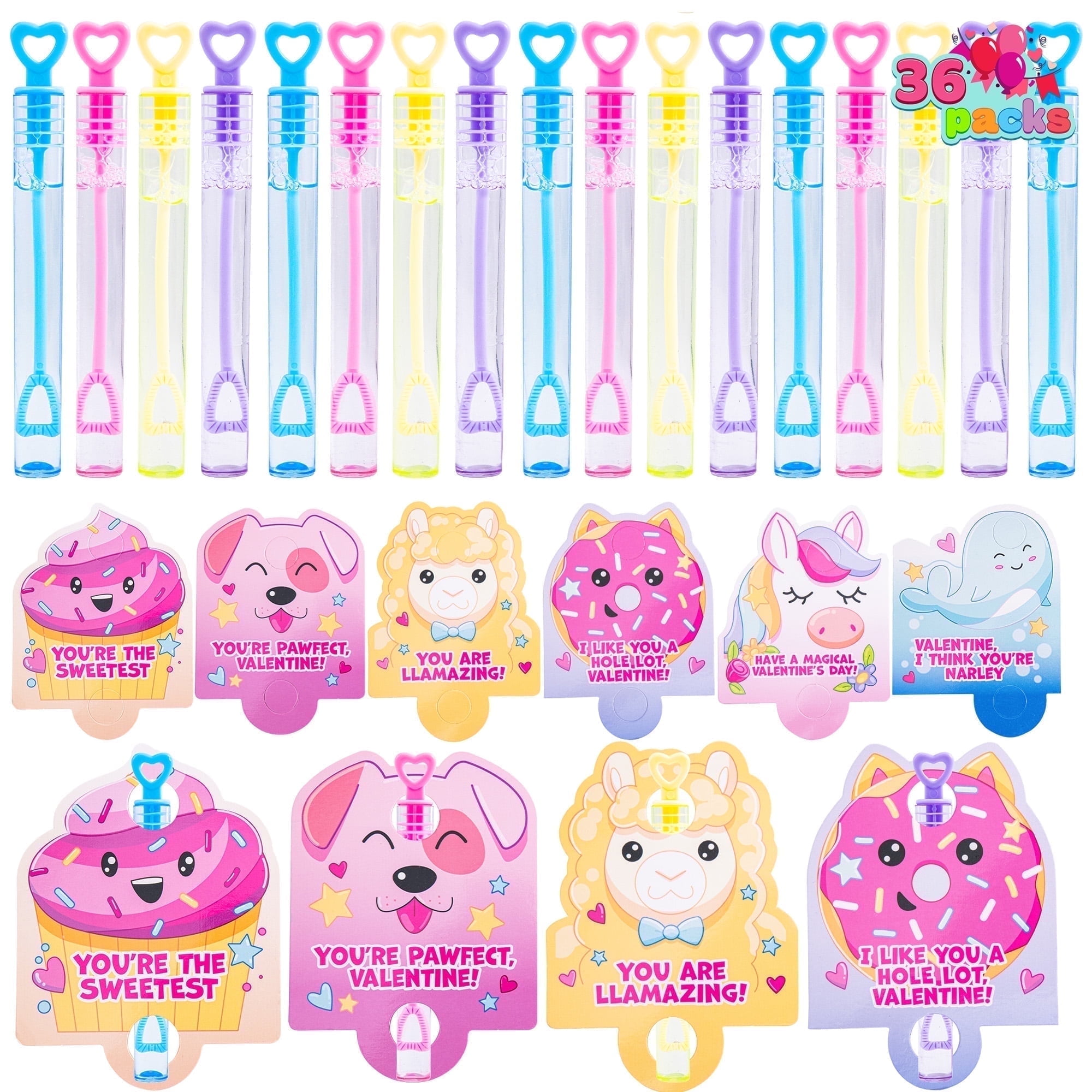 JOYFY 36 Packs Valentines Day Gift Cards with Mini Bubble Maker Wands ...