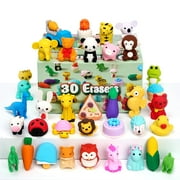 Joyfy 36 Pcs 3D Erasers for Kids, Food & Animals Erasers Bulk, Fun & Cute Mini Erasers for Pencil, Desk Pets, Classroom Prize, Birthday Party Favors, Treasure Box Toys, Gifts for Boys Girls