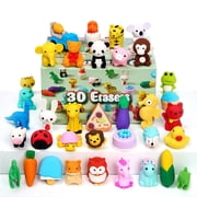 Joyfy 36 Pcs 3D Erasers Back to School Supplies for Kids, Food & Animals Erasers Bulk,Mini Erasers for Pencil, Teacher Supplies,Classroom Prize,Desk Pets, Treasure Box Toys for classroom