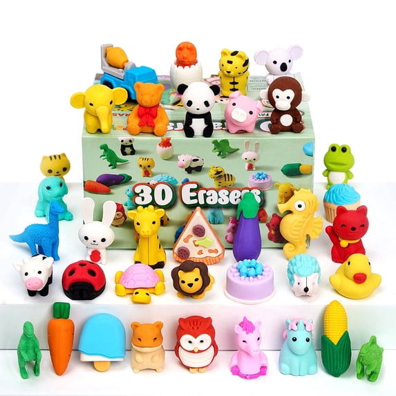 Joyfy 36 Pcs 3D Erasers Back to School Supplies for Kids, Food & Animals Erasers Bulk,Mini Erasers for Pencil, Teacher Supplies,Classroom Prize,Desk Pets, Treasure Box Toys for classroom