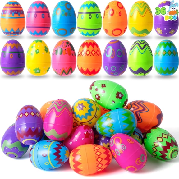 Joyfy Printed Easter Eggs 36 Pcs 3.15", Plastic Fillable Empty Easter Eggs Bulk for Easter Hunt, Basket Stuffers Filler, Classroom Prize Supplies