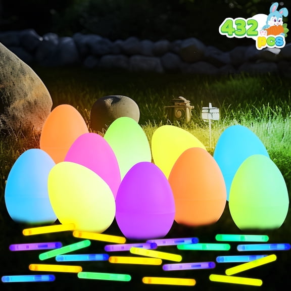 JOYFY 432 Pcs Easter Eggs Filled with Toys (144 Eggs & 288 Glow Sticks),Easter Glowing Eggs Set for Kids,Easter Basket Stuffers Fillers Gift,Easter Eggs Hunt Game Party Favors