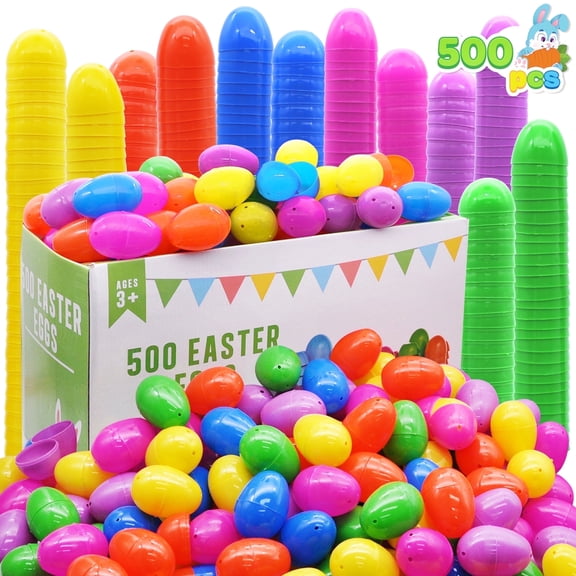 Joyfy 500 Pcs 2.3" Easter Eggs Plastic, Traditional Colorful Empty Easter Eggs Bulk, Egg Shells for Easter Hunt, Decoration, Filling Treats, Party Favor, Basket Stuffers, Classroom Prize Supplies