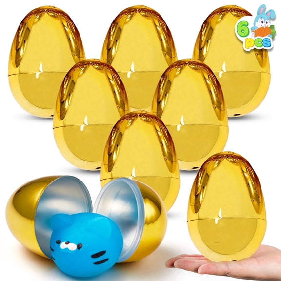 Joyfy 6 Pcs Golden Easter Eggs, 2.3 " Metallic Plastic Empty Golden Eggs Fillable for Easter Hunt, Filling Treats, Party Favor, Basket Stuffers, Classroom Prize Supplies