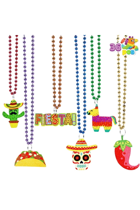 36Pcs Cinco de Mayo Beaded Necklace Mexican Fiesta Birthday Party Decorations Supplies Favor