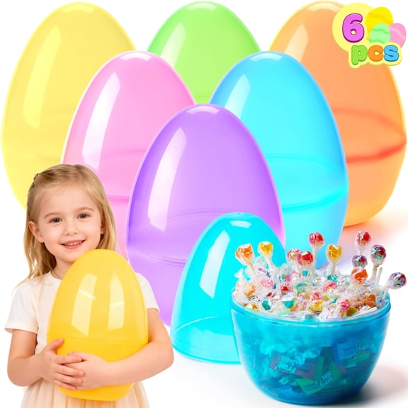 Joyfy 6 Pcs 10" Giant Easter Eggs Clear and Colorful, Fillable Plastic Empty Jumbo Easter Eggs for Easter Egg Hunt, Party Favor, Classroom Prize, Decoration