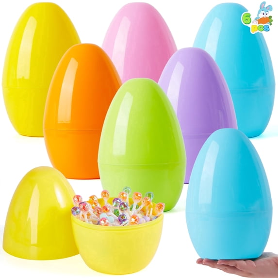 Joyfy 10" Large Easter Eggs, 6 PCS Pastel Plastic Empty Easter Eggs, Fillable Jumbo Easter Eggs for Easter Egg Hunt, Party Favor, Classroom Prize, Decoration