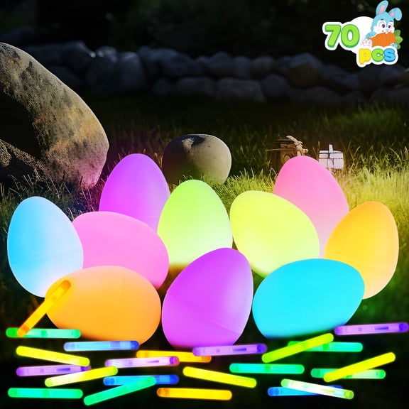 Joyfy 70 Pcs Easter Eggs Filled with Toys (35 Eggs & 35 Sticks),Easter Glowing Eggs Set for Kids,Easter Basket Stuffers Fillers Gift,Easter Eggs Hunt Game Party Favors