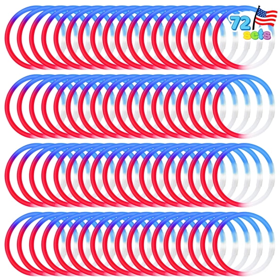Joyfy 72 Pcs 4th of July Glow Sticks Bulk with Connectors, Red White Blue 3 Colors in 1 Glitter Sticks for Kids and Adults to Make Bracelets and Necklaces, Party Favor Supplies For Independence Day