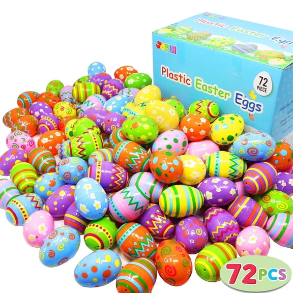 Joyfy 72 Pcs Plastic Printed Easter Eggs 2.3", Bright Colorful Empty Easter Eggs Bulks for Party Favor, Filling Treats, Basket Stuffers, Classroom Prize Supplies
