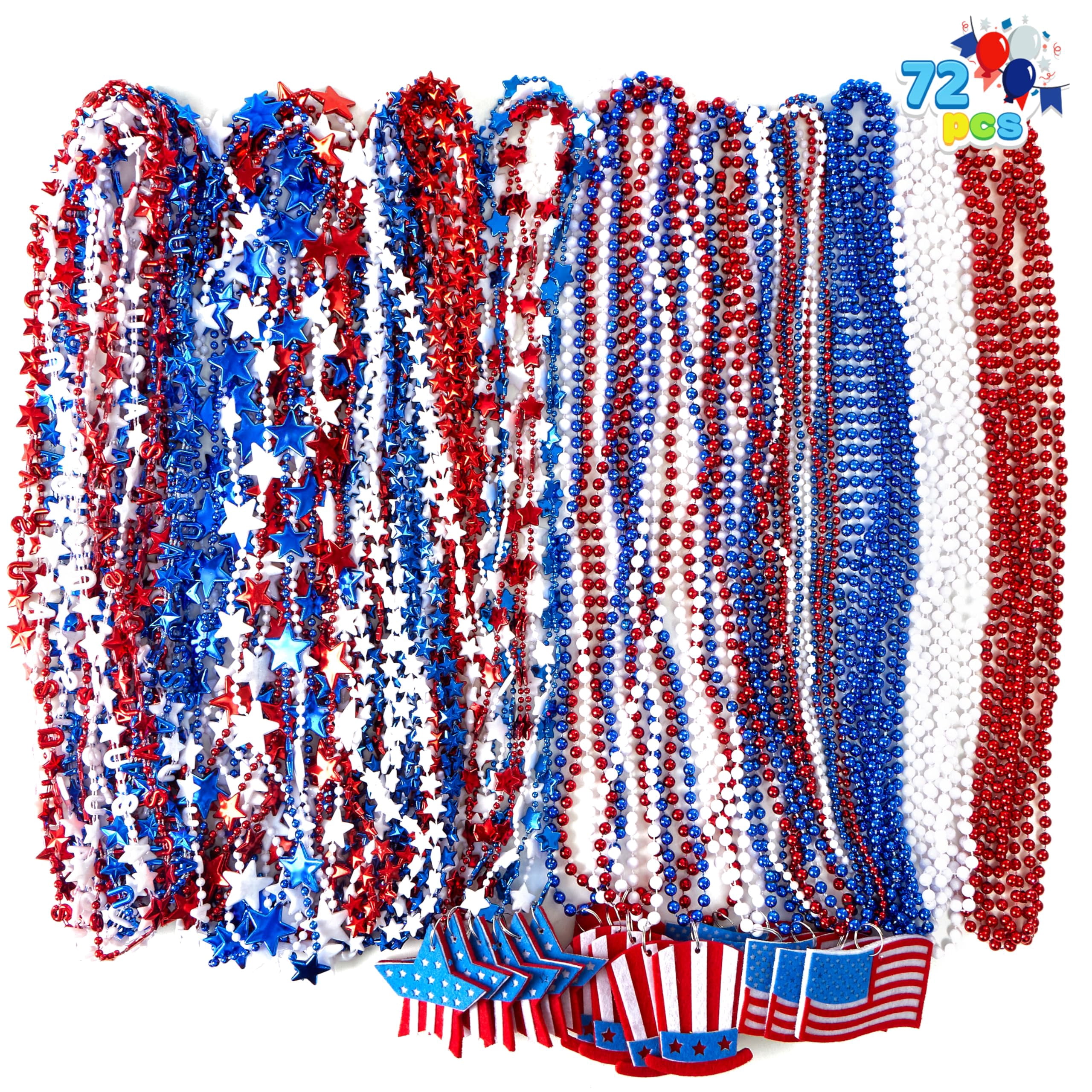 Joyfy 72 Styles 4th of July Patriotic Beaded Necklace, Tricolor Beaded