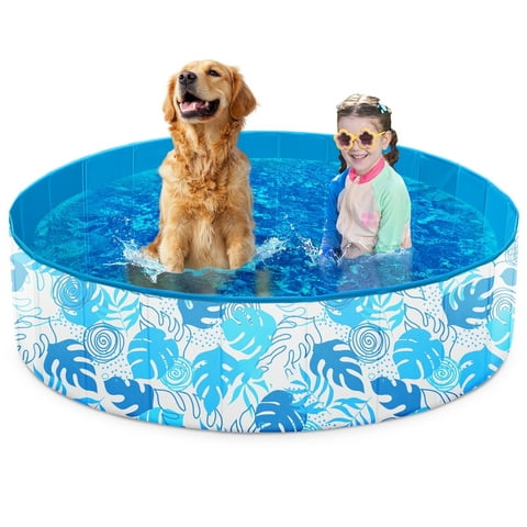 JOYFY 48 x 12 Inches Plastic Kiddie Pool, Pet Swimming Pool Foldable Portable for Dogs Cats and Kids Blue