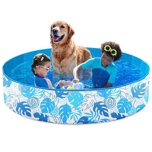 JOYFY Foldable Pool Plastic Pet Pool, Portable Doggie Swimming Pool for Dogs Cats(63" x 12", Blue)
