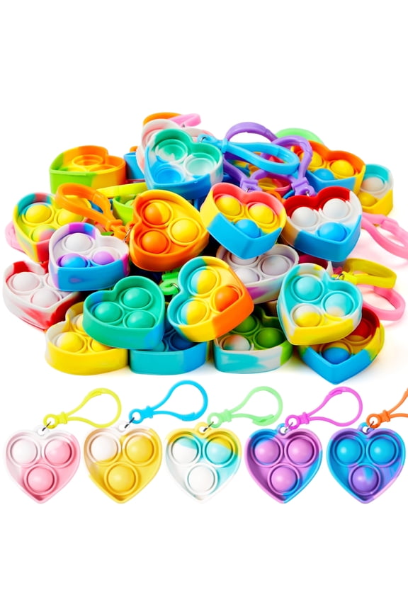 Heart Pop Fidget Keychain Mini Sensory Toys Bulk 30 Pack Party Favors for Kids, Goodie Bag Stuffers Fidget Toys, Valentines Gifts for Kids Classroom