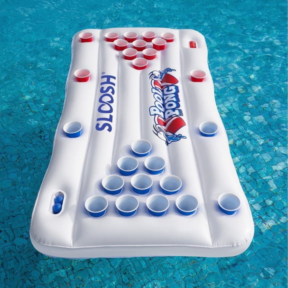 Joyfy Inflatable Pool Bars Cooler, Inflatable Cooler Inflatable Pong Table Pool Games for Adults,6x3 FT with 10 Pong Balls and Cup Holders (No Cups Included)