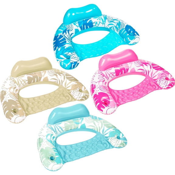 Joyfy Inflatable Pool Float Chair - 4 Pack Floating Pool Chair , Portable Lounge Floats for Swimming Pool Party Toy Floaties Beach Floaty(Blue, Cyan, Pink, Champagne)