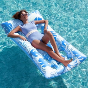 Joyfy Inflatable Pool Float Lounger Adults, Pool Floaties Sun Tanning Bed Float with Headrest for Adults, Floating Mat Pool Lounge Raft Floaty for Lake Beach Swimming Pool Party Water Fun