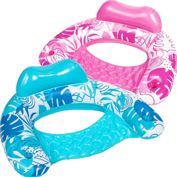 Joyfy Inflatable Pool Floats for Adults, 2 Packs Pool Chairs with Cup Holders,Blow up Floating Pool Floats Chair,Pool Floaties for Adults Swimming Pool Party Summer Water Fun