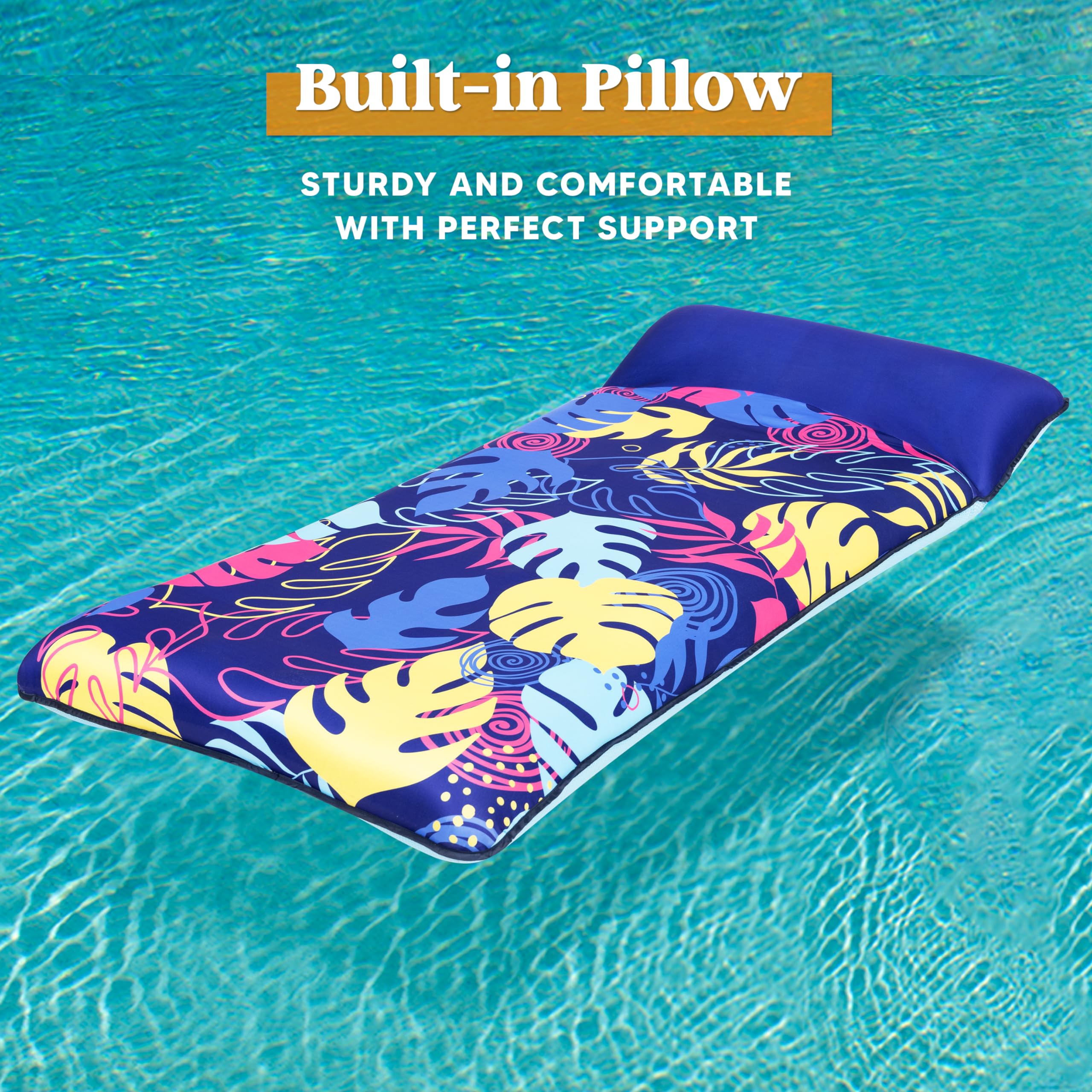 COMFY FLOATS Sun Bed Foam Pool Float For Adults - No Inflation Needed, 65" X 28" Blue Lounger
