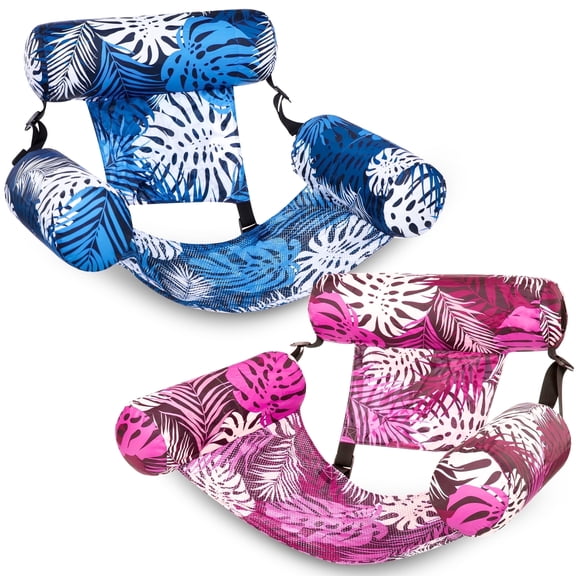 Joyfy Pool Floats Chairs Adults,2Packs Inflatable Pool Lounge Chairs,Plant Pattern Floating Pool Hammock Chair for Adults
