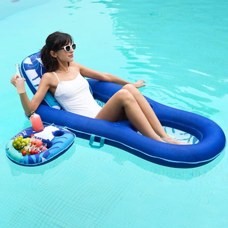 JOYFY Pool Lounger Float for Adult, Inflatable Pool Floats Lounger Raft Floaties Water Floating Recliner Chair with Cup Holders Foot Rest Swimming Pool Floaty