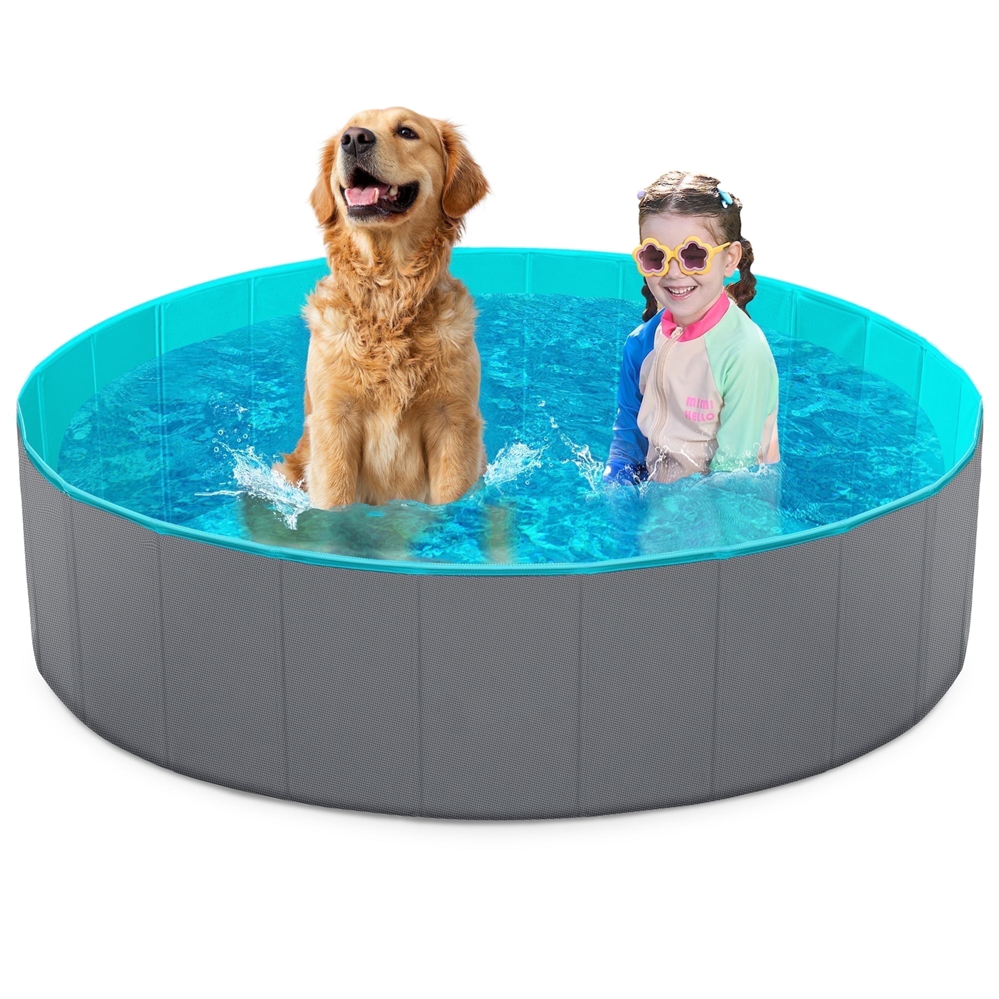 JOYFY 48 x 12 Inches Plastic Kiddie Pool, Pet Swimming Pool Foldable Portable for Dogs Cats and Kids Grey