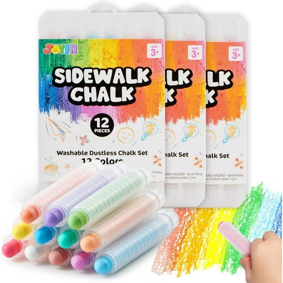 Joyfy Dustless Chalk for Kids, 36 PCS Colored Chalk with Holder Washable and Non-Toxic Art Tool for Blackboard Drawing Writing