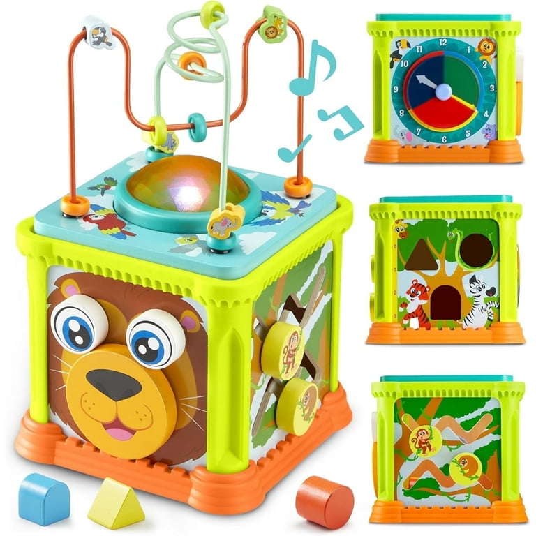 Joyfy Wooden Baby Activity Cube, Jungle Safari Montessori
