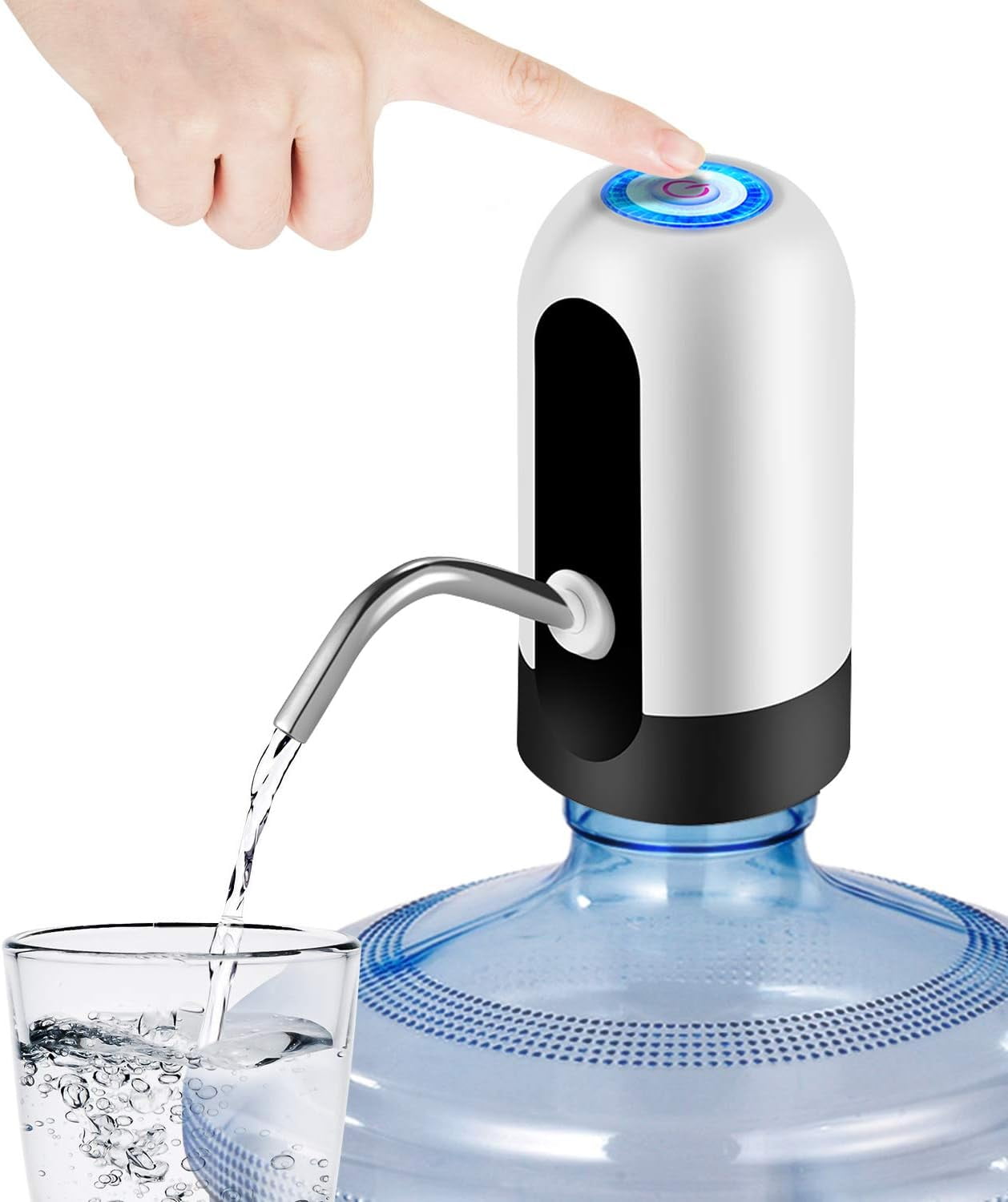 YOMYM Water Bottle Dispenser Portable Electric Water Bottle Pump for  Universal 5 Gallon Bottle (Black+White)