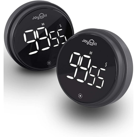JOYHILL Digital Kitchen Timer, 2 Pack Magnetic Timer with Large LED Display Screen, 3 Volume Levels, Ideal for Cooking Baking Teaching Fitness, Black