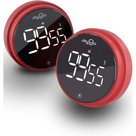 JOYHILL Digital Kitchen Timer, 2 Pack Magnetic Timer with Large LED Display Screen, 3 Volume Levels, Ideal for Cooking Baking Teaching Fitness, Red
