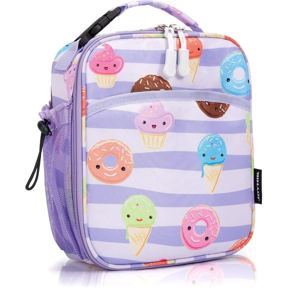 JOYHILL Insulated Lunch Box, Reusable Lunch Bag Small Cooler Lunch Tote with Handle and Water Bottle Holder, Donut