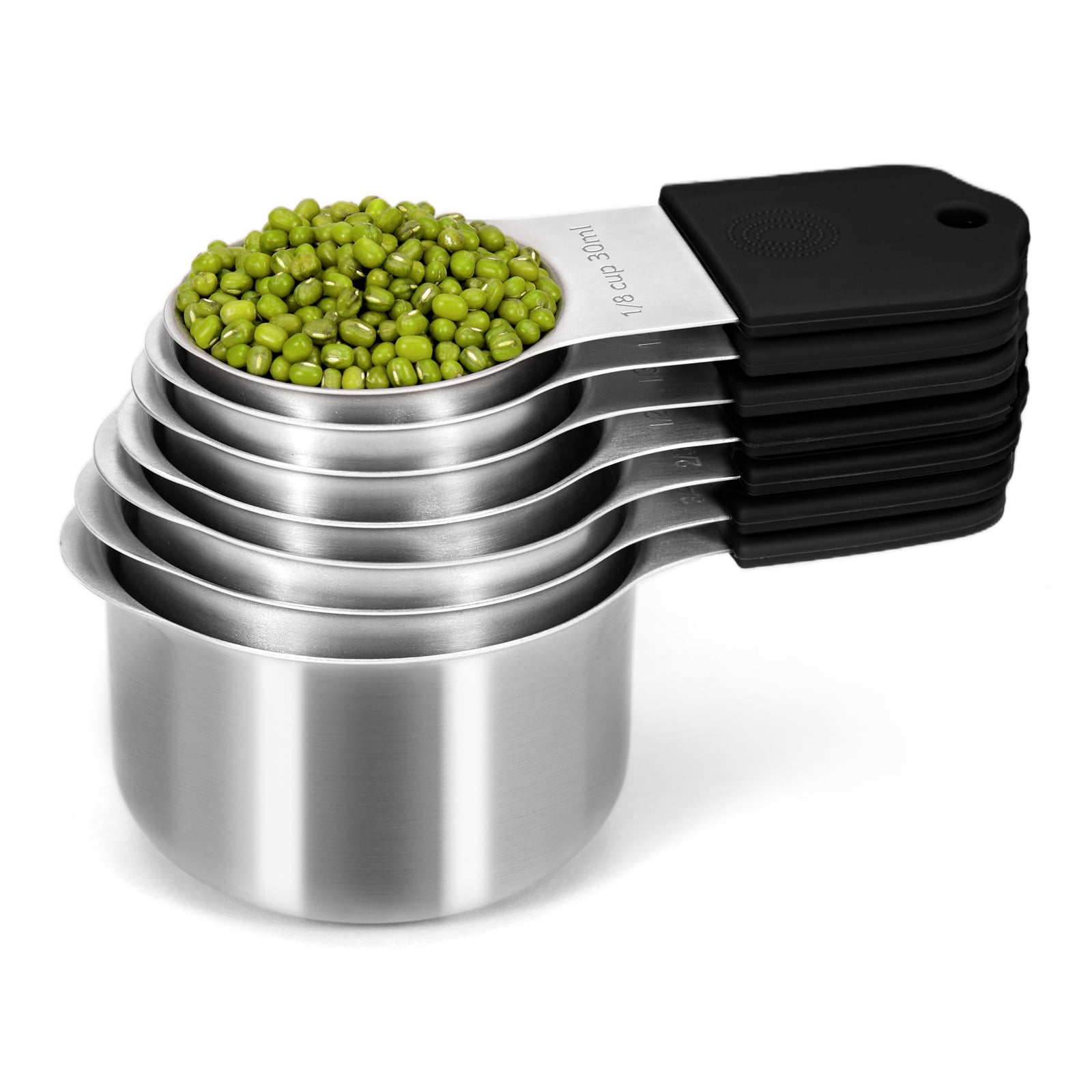 JOYHILL Magnetic Stainless Steel Measuring Cups Set of 7 Piece, Nesting Metal Measuring Cups Set with Soft Touch Silicone Handles for Cooking & Baking, Black