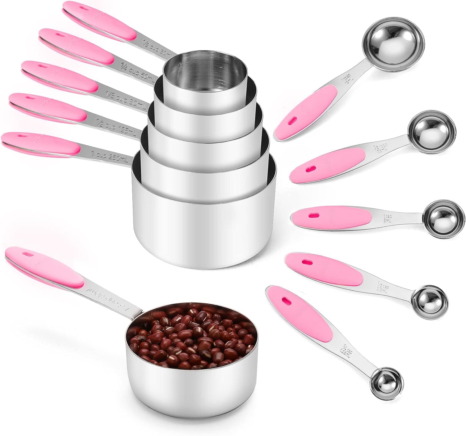 JOYHILL 10-Piece Stainless Steel Measuring Cups & Spoons, Nesting with ...