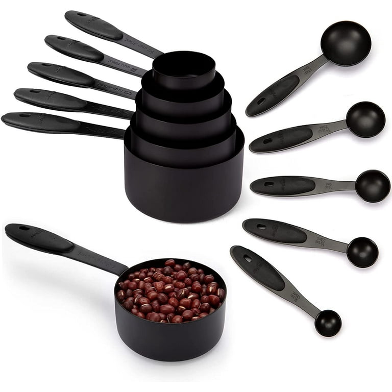 Stainless Steel Measuring Cups and Spoons Set of 10 Piece, Nesting Metal  Measuring Cups Set with Soft Touch Silicone Handles for Dry and Liquid  Ingredients, Cooking & Baking (Black) 