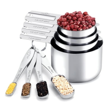 JOYHILL Stainless Steel Measuring Cups and Spoons Set of 8 Piece, Nesting Metal Measuring Cups and Spoons Set for Baking Cooking, Dry and Liquid Ingredients