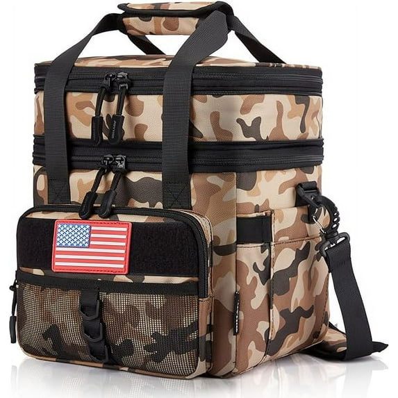 JOYHILL 18L Tactical Insulated Lunch Box, Expandable Double Deck Thermal Lunch Bag for Men Women, Large Durable Leakproof Cooler Bag for Adult Work Camping Picnic, Sandy Camo