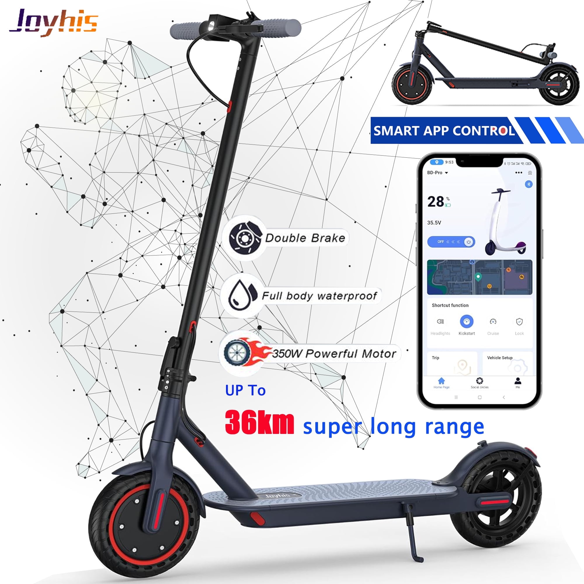 JOYRIDE ジョイライド JOBG-500 BLK-S(23-26) JOYHIS J078L Commuter E-Scooter for Adults, 350W Motor, 19