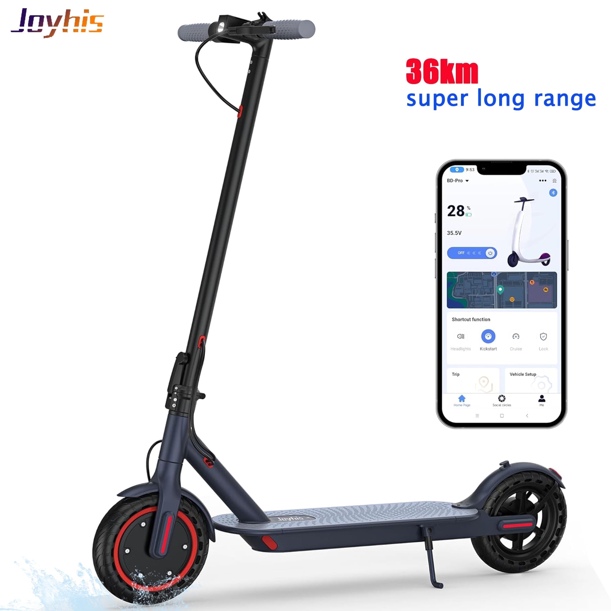 JOYHIS J078L Electric Scooter for Adults, 350W, 8.5" Anti-Skid Tires, 15-19 MPH, 21-Mile Range, Double Braking System & App Control, Foldable Design