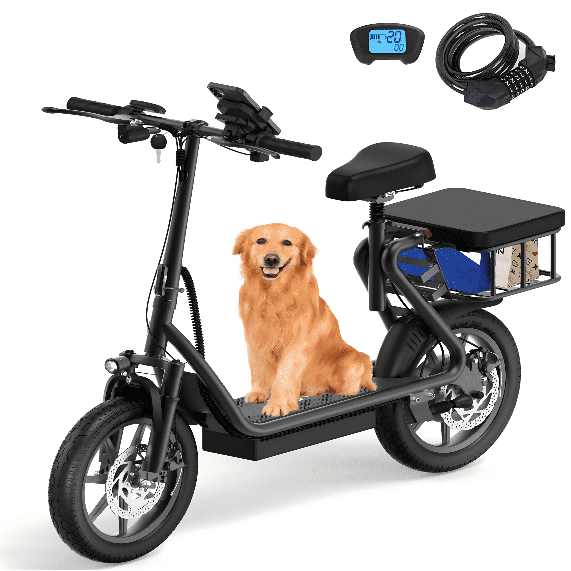 JOYHIS JH1Pro Electric Scooter with Seat for Adult, 20MPH Speed Power by 500W Motor, 48V/22.5Ah Wider Deck & Height Adujustable Seat with Carry Basket UL2272 Certified