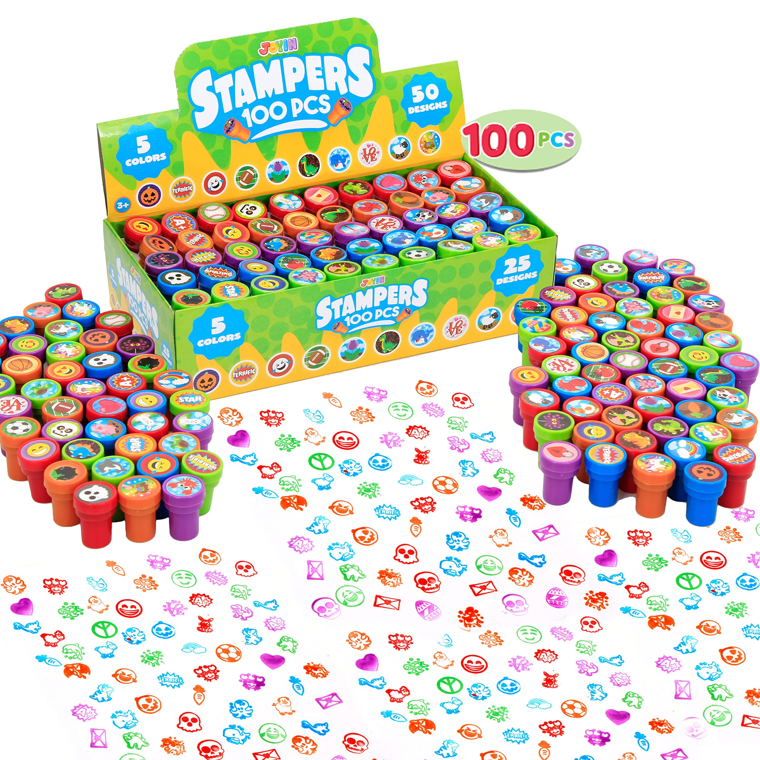 JOYIN 100 Pcs Assorted Stamps for Kids Self-ink Stamps for Halloween,  Easter Egg Stuffers, Party Favor, Teacher Stamps