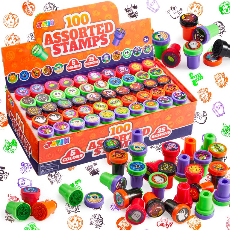 JOYIN 100 Pieces Halloween Assorted Stampers Kids Self-Ink Stamps (25  Designs, 4 Colors Trick or Treat Spooky Stamps) for Halloween Party  Supplies