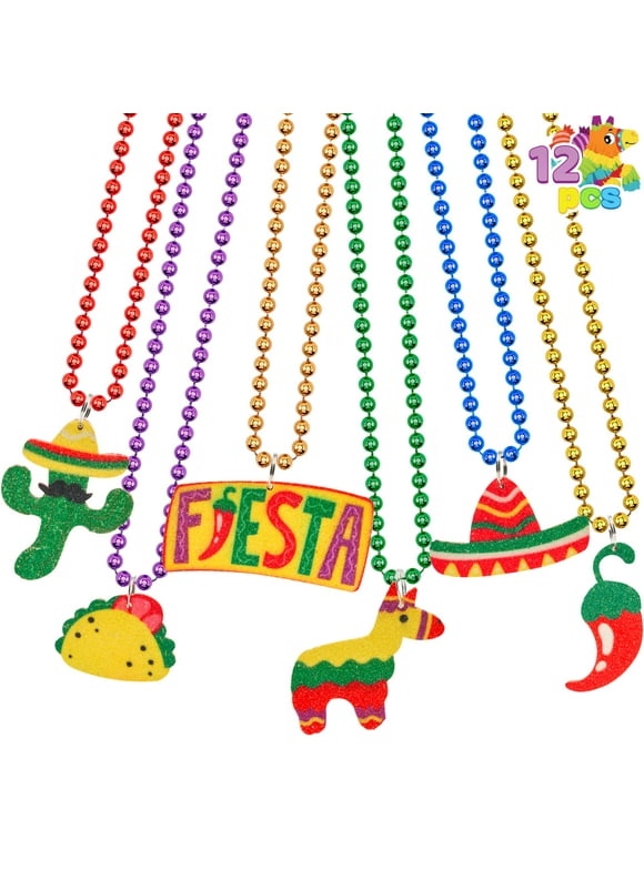 JOYIN 12 PCS Cinco de Mayo Fiesta Necklaces Bead Mexican Birthday Party Favors Supplies Decorations, Luau Photo Props, Carnivals Event, Taco Tuesday
