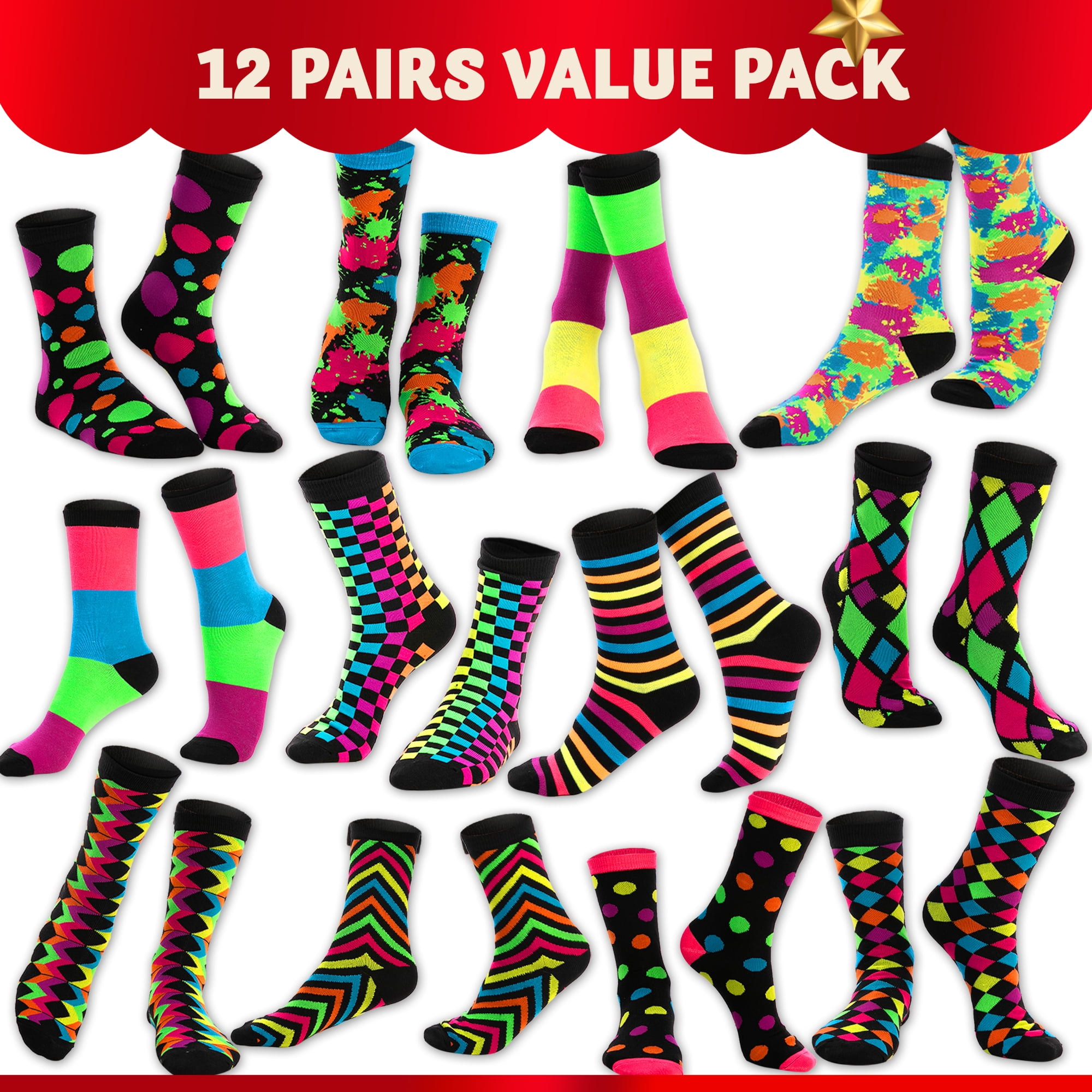 JOYIN 12 Pack Women Christmas Socks,Colorful Funky Paint Splash ...