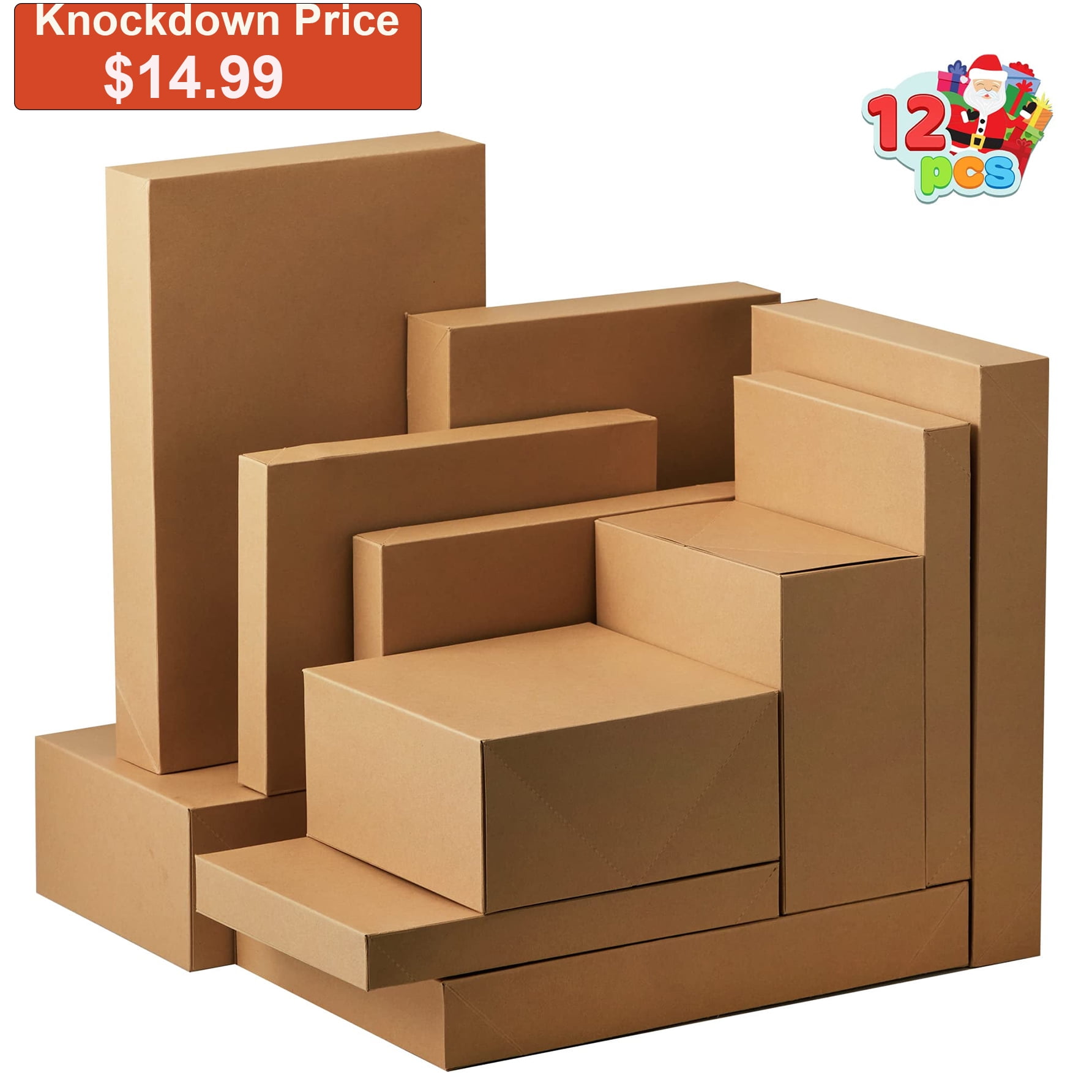 JOYIN 12 Pcs Christmas Kraft Gift Boxes, Gift Boxes assorted sizes with