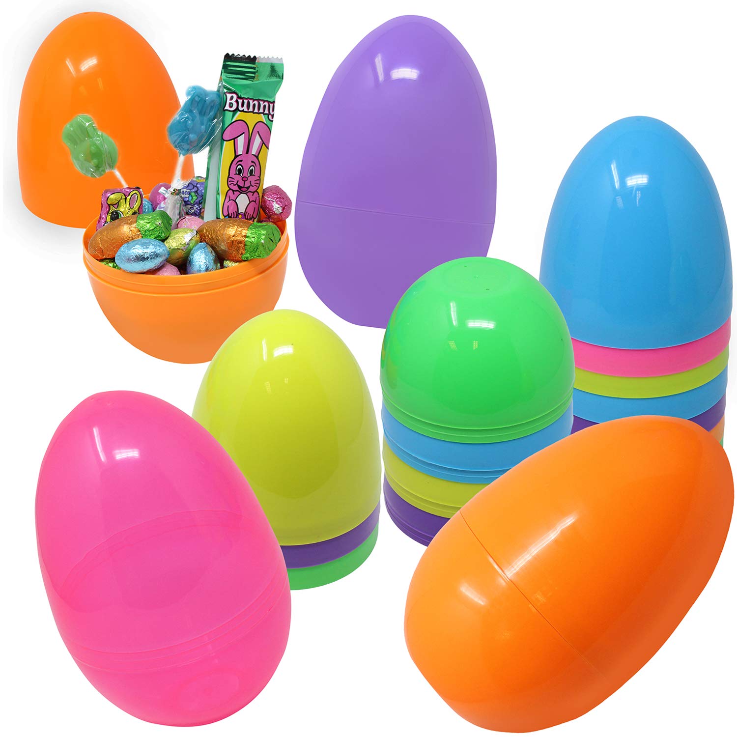 JOYIN 12 Pieces 7" Jumbo Plastic Bright Solid Easter Eggs Assorted Colors for Filling Treats, Easter Theme Party Favor, Easter Eggs Hunt, Basket Stuffers Fillers, Classroom Prize Supplies Toy - image 1 of 6
